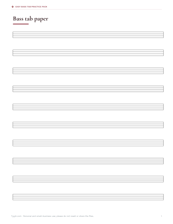 Preview of Printable Blank Bass Tab Paper